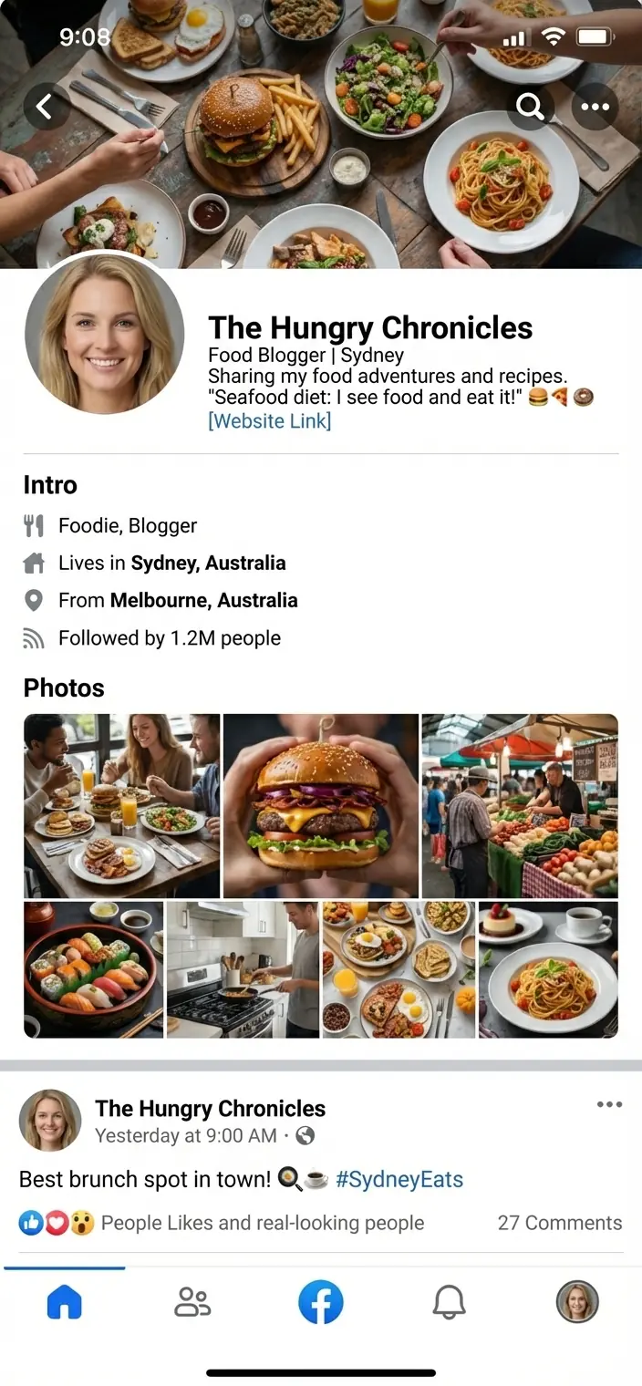 Restaurant Facebook page showcasing professional food photography created with Crave Capture AI